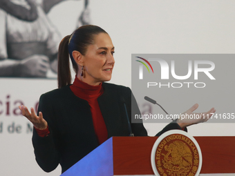 Claudia Sheinbaum Pardo, President of Mexico, speaks during a briefing conference about the United States electoral process at the National...