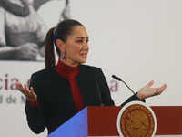 Claudia Sheinbaum Pardo, President of Mexico, speaks during a briefing conference about the United States electoral process at the National...