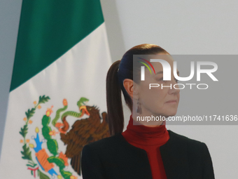 Claudia Sheinbaum Pardo, President of Mexico, speaks during a briefing conference about the United States electoral process at the National...