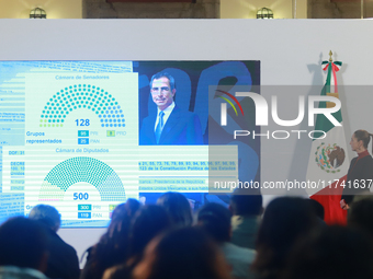 Claudia Sheinbaum Pardo, President of Mexico, speaks during a briefing conference about the United States electoral process at the National...