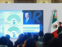 Claudia Sheinbaum Pardo, President of Mexico, speaks during a briefing conference about the United States electoral process at the National...