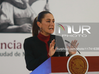 Claudia Sheinbaum Pardo, President of Mexico, speaks during a briefing conference about the United States electoral process at the National...