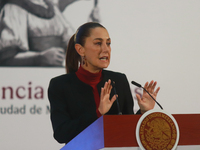 Claudia Sheinbaum Pardo, President of Mexico, speaks during a briefing conference about the United States electoral process at the National...