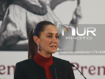 Claudia Sheinbaum Pardo, President of Mexico, speaks during a briefing conference about the United States electoral process at the National...