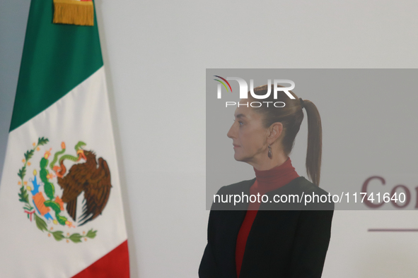 Claudia Sheinbaum Pardo, President of Mexico, speaks during a briefing conference about the United States electoral process at the National...