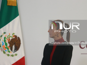 Claudia Sheinbaum Pardo, President of Mexico, speaks during a briefing conference about the United States electoral process at the National...