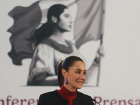 Claudia Sheinbaum Pardo, President of Mexico, speaks during a briefing conference about the United States electoral process at the National...