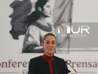 Claudia Sheinbaum Pardo, President of Mexico, speaks during a briefing conference about the United States electoral process at the National...