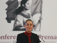 Claudia Sheinbaum Pardo, President of Mexico, speaks during a briefing conference about the United States electoral process at the National...