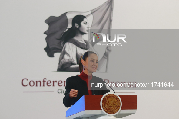 Claudia Sheinbaum Pardo, President of Mexico, speaks during a briefing conference about the United States electoral process at the National...