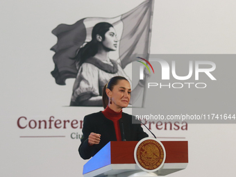 Claudia Sheinbaum Pardo, President of Mexico, speaks during a briefing conference about the United States electoral process at the National...