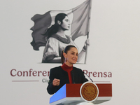 Claudia Sheinbaum Pardo, President of Mexico, speaks during a briefing conference about the United States electoral process at the National...