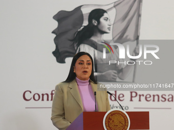 Ariadna Montiel Reyes, Secretary of Welfare, speaks during a briefing conference at the National Palace in Mexico City, Mexico, on November...