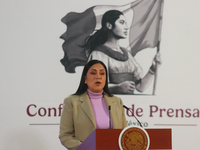 Ariadna Montiel Reyes, Secretary of Welfare, speaks during a briefing conference at the National Palace in Mexico City, Mexico, on November...