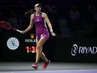 RIYADH, SAUDI ARABIA - NOVEMBER 04: Elena Rybakina of Kazakhstan during her match against Qinwen Zheng of China on day 3 of the 2024 WTA Fin...