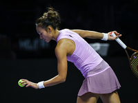 RIYADH, SAUDI ARABIA - NOVEMBER 04: Qinwen Zheng of China during her match against Elena Rybakina of Kazakhstan  on day 3 of the 2024 WTA Fi...