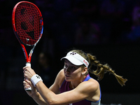 RIYADH, SAUDI ARABIA - NOVEMBER 04: Elena Rybakina of Kazakhstan during her match against Qinwen Zheng of China on day 3 of the 2024 WTA Fin...