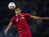 Alvaro Rodriguez of Getafe CF heads the ball during the La Liga EA Sports match between RC Celta de Vigo and Getafe CF at Estadio Abanca Bal...