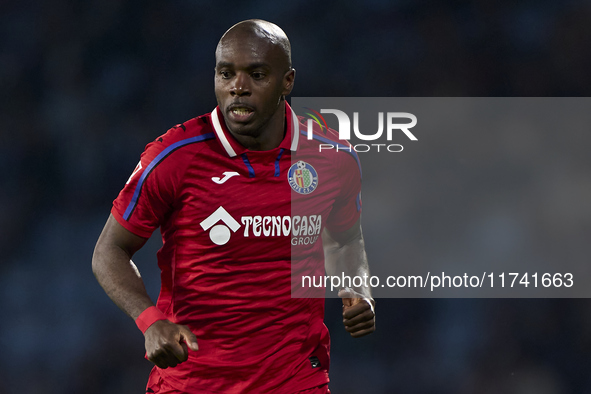 Allan Nyom of Getafe CF looks on during the La Liga EA Sports match between RC Celta de Vigo and Getafe CF at Estadio Abanca Balaidos in Vig...