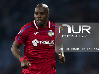 Allan Nyom of Getafe CF looks on during the La Liga EA Sports match between RC Celta de Vigo and Getafe CF at Estadio Abanca Balaidos in Vig...