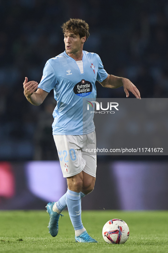 Marcos Alonso of RC Celta de Vigo plays during the La Liga EA Sports match between RC Celta de Vigo and Getafe CF at Estadio Abanca Balaidos...