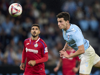 Anastasios Douvikas of RC Celta de Vigo heads the ball during the La Liga EA Sports match between RC Celta de Vigo and Getafe CF at Estadio...