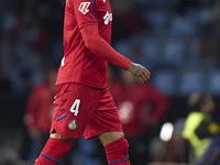 Juan Berrocal of Getafe CF leaves the pitch after receiving a red card during the La Liga EA Sports match between RC Celta de Vigo and Getaf...