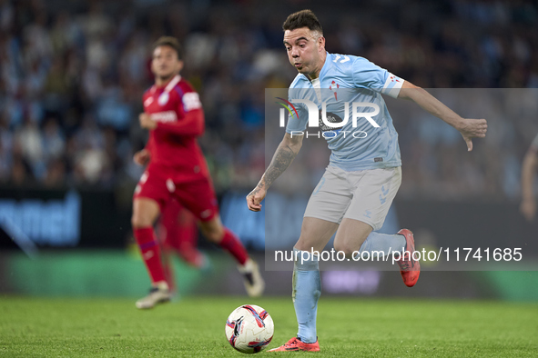 Iago Aspas of RC Celta de Vigo is in action during the La Liga EA Sports match between RC Celta de Vigo and Getafe CF at Estadio Abanca Bala...