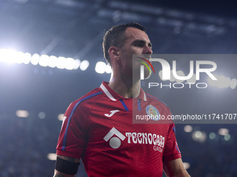 Alex Sola of Getafe CF looks on during the La Liga EA Sports match between RC Celta de Vigo and Getafe CF at Estadio Abanca Balaidos in Vigo...