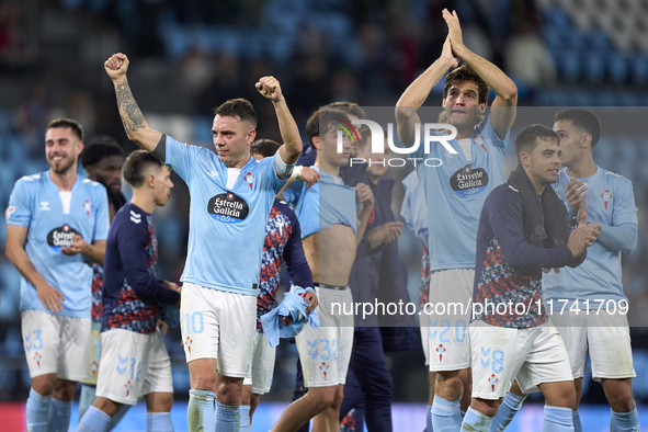 Players of Getafe CF celebrate victory after the La Liga EA Sports match between RC Celta de Vigo and Getafe CF at Estadio Abanca Balaidos i...