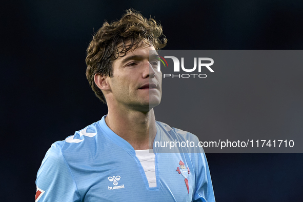 Marcos Alonso of RC Celta de Vigo looks on during the La Liga EA Sports match between RC Celta de Vigo and Getafe CF at Estadio Abanca Balai...