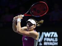 RIYADH, SAUDI ARABIA - NOVEMBER 04: Elena Rybakina of Kazakhstan during her match against Qinwen Zheng of China on day 3 of the 2024 WTA Fin...