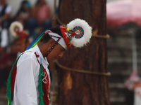 The Voladores of Cuetzalan perform a pre-Hispanic ritual ceremony that involves tying their feet with ropes and launching themselves into th...