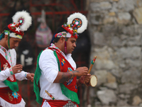 The Voladores of Cuetzalan perform a pre-Hispanic ritual ceremony that involves tying their feet with ropes and launching themselves into th...