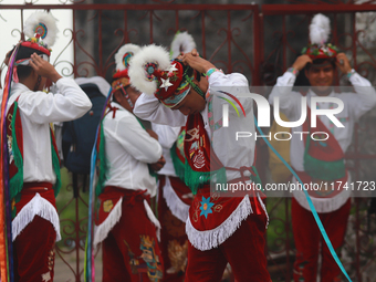 The Voladores of Cuetzalan perform a pre-Hispanic ritual ceremony that involves tying their feet with ropes and launching themselves into th...