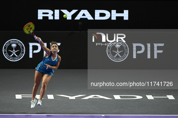 RIYADH, SAUDI ARABIA - NOVEMBER 04: Jasmine Paolini of Italy during her match against Aryna Sabalenka of Belarus  on day 3 of the 2024 WTA F...