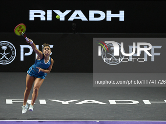 RIYADH, SAUDI ARABIA - NOVEMBER 04: Jasmine Paolini of Italy during her match against Aryna Sabalenka of Belarus  on day 3 of the 2024 WTA F...