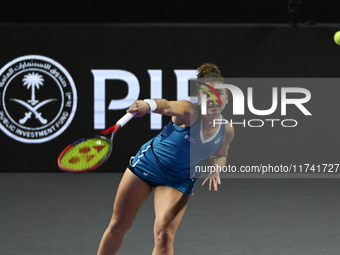 RIYADH, SAUDI ARABIA - NOVEMBER 04: Jasmine Paolini of Italy during her match against Aryna Sabalenka of Belarus  on day 3 of the 2024 WTA F...