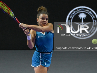 RIYADH, SAUDI ARABIA - NOVEMBER 04: Jasmine Paolini of Italy during her match against Aryna Sabalenka of Belarus  on day 3 of the 2024 WTA F...