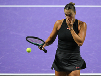 RIYADH, SAUDI ARABIA - NOVEMBER 04: Aryna Sabalenka of Belarus during her match against Jasmine Paolini of Italy on day 3 of the 2024 WTA Fi...