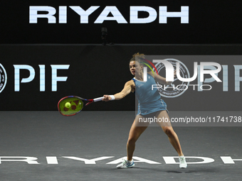 RIYADH, SAUDI ARABIA - NOVEMBER 04: Jasmine Paolini of Italy during her match against Aryna Sabalenka of Belarus  on day 3 of the 2024 WTA F...