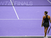 RIYADH, SAUDI ARABIA - NOVEMBER 04: Aryna Sabalenka of Belarus during her match against Jasmine Paolini of Italy on day 3 of the 2024 WTA Fi...