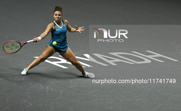 RIYADH, SAUDI ARABIA - NOVEMBER 04: Jasmine Paolini of Italy during her match against Aryna Sabalenka of Belarus  on day 3 of the 2024 WTA F...