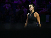 RIYADH, SAUDI ARABIA - NOVEMBER 04: Aryna Sabalenka of Belarus during her match against Jasmine Paolini of Italy on day 3 of the 2024 WTA Fi...