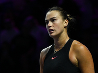 RIYADH, SAUDI ARABIA - NOVEMBER 04: Aryna Sabalenka of Belarus during her match against Jasmine Paolini of Italy on day 3 of the 2024 WTA Fi...