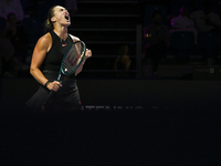 RIYADH, SAUDI ARABIA - NOVEMBER 04: Aryna Sabalenka of Belarus during her match against Jasmine Paolini of Italy on day 3 of the 2024 WTA Fi...