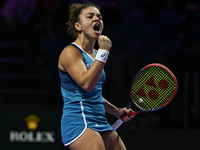 RIYADH, SAUDI ARABIA - NOVEMBER 04: Jasmine Paolini of Italy during her match against Aryna Sabalenka of Belarus  on day 3 of the 2024 WTA F...