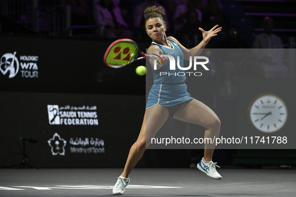 RIYADH, SAUDI ARABIA - NOVEMBER 04: Jasmine Paolini of Italy during her match against Aryna Sabalenka of Belarus  on day 3 of the 2024 WTA F...