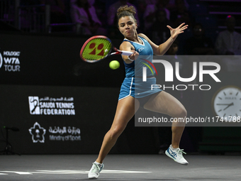 RIYADH, SAUDI ARABIA - NOVEMBER 04: Jasmine Paolini of Italy during her match against Aryna Sabalenka of Belarus  on day 3 of the 2024 WTA F...