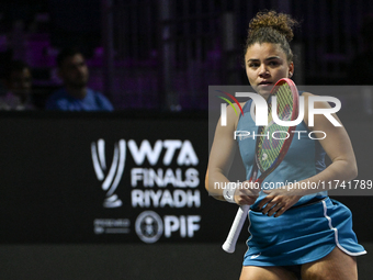 RIYADH, SAUDI ARABIA - NOVEMBER 04: Jasmine Paolini of Italy during her match against Aryna Sabalenka of Belarus  on day 3 of the 2024 WTA F...